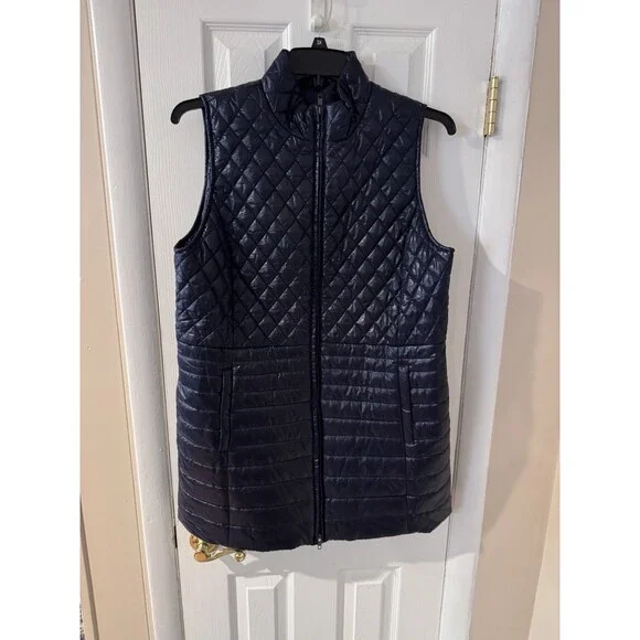 Talbots Long PrimaLoft Filled Puffer Vest Womens Large Navy Blue Full Zip New * - Picture 8 of 12